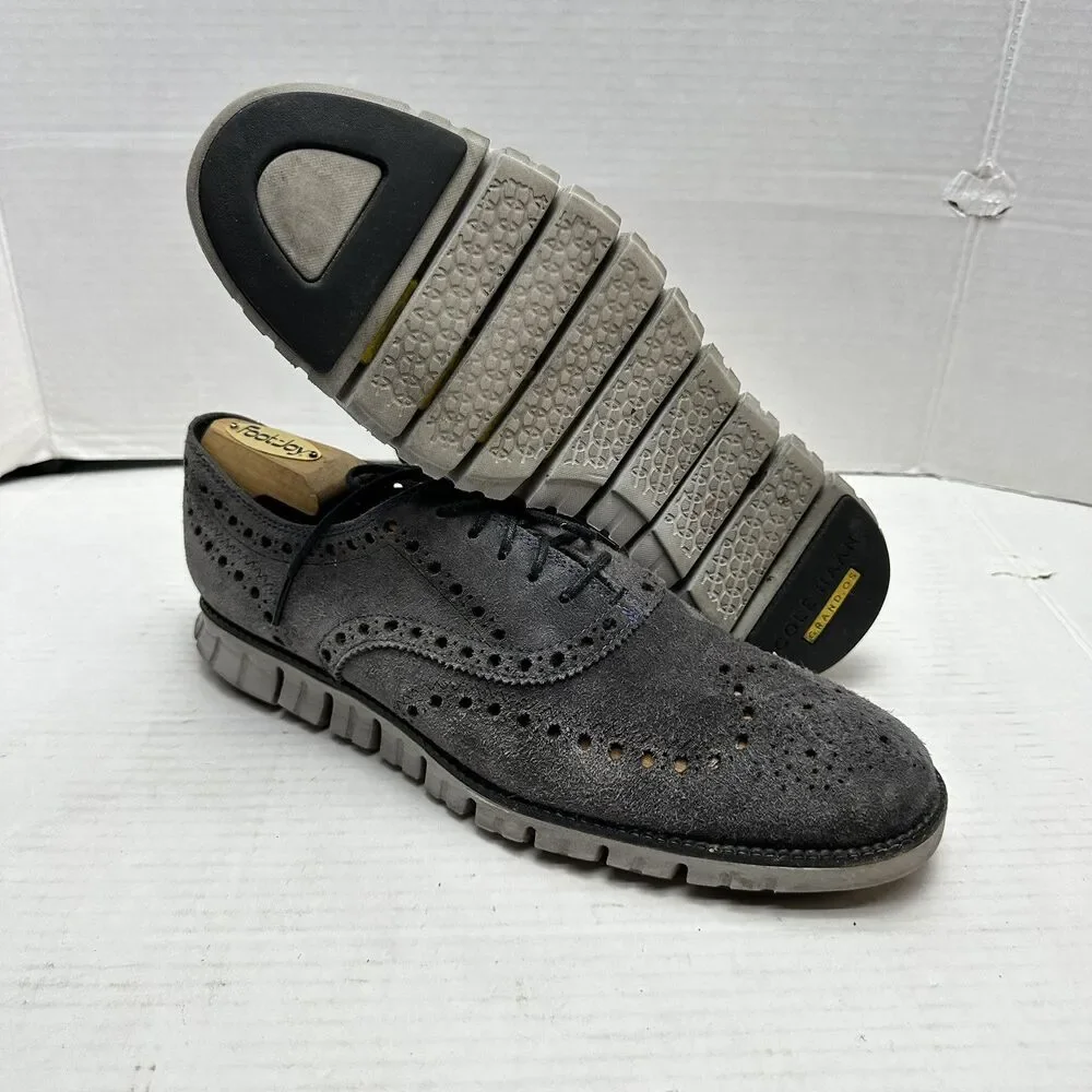 Cole Haan ZEROGRAND Shoes Mens 9.5 M BT Gray Leather Wingtip Oxfords